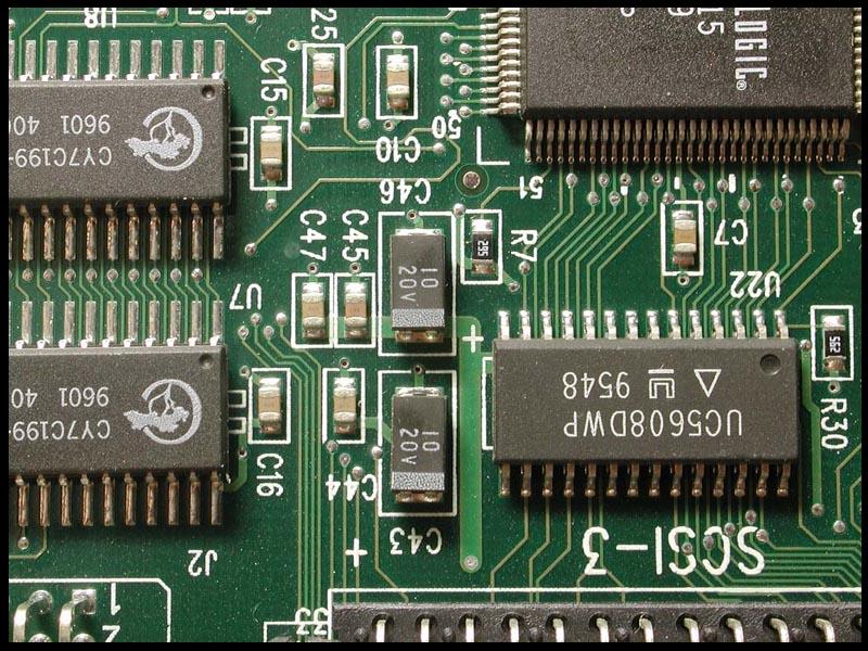 circuit board with wires, soldered connections and
                integrated circuits