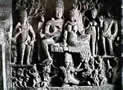 image of a relief of Shiva and Parvati with other figures above Ravana