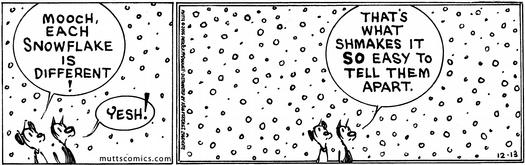 comic strip of Mutts - observation of different snowflakes