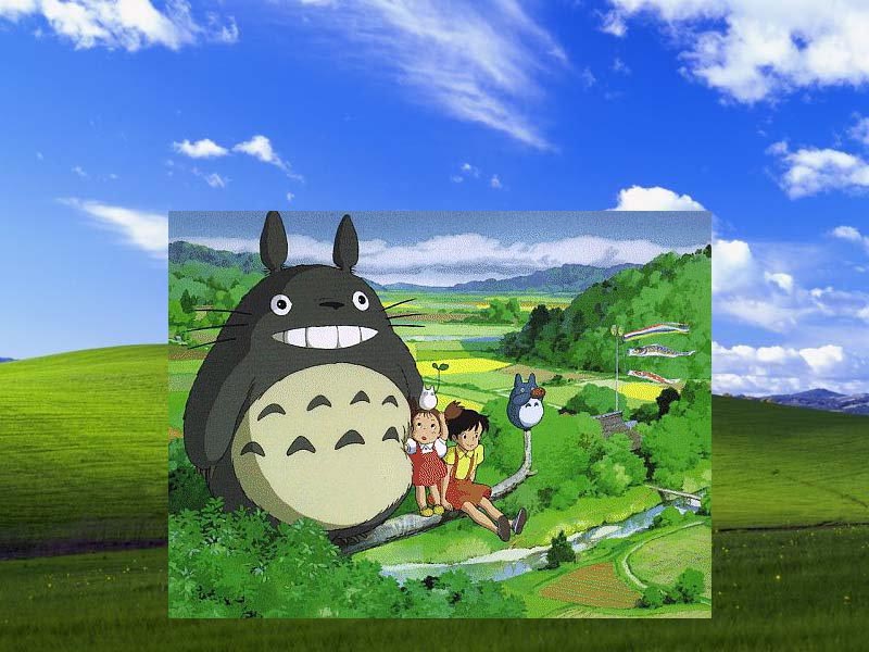 picture of Totoro & friends -- wallpaper on my home computer