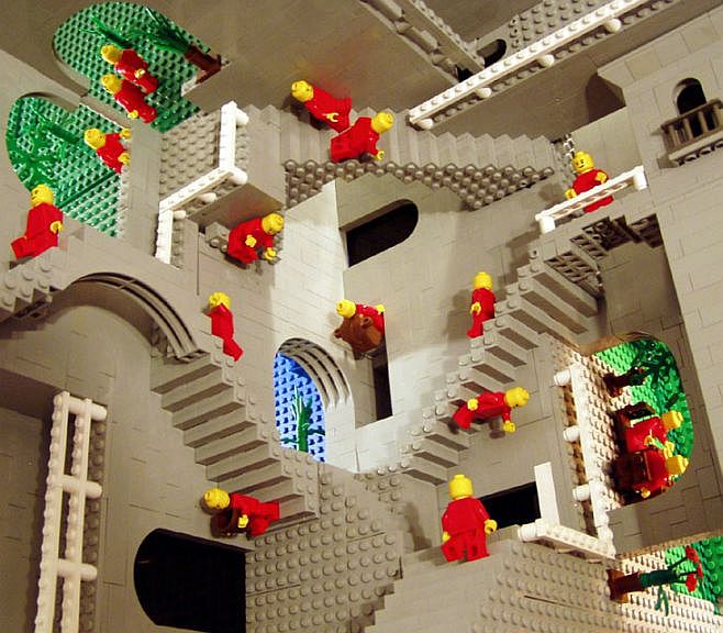 picture of Escher's Relativity using legos