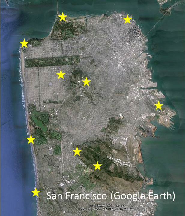 Geology 21B Field Trip Locations in San Francisco.