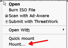 dialog box for mounting ISO file