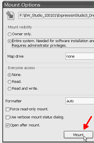 dialog box to Mount ISO file