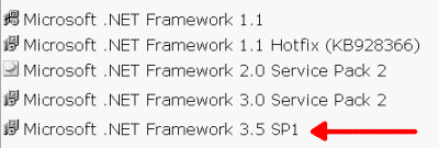 list in Add/Remove programs